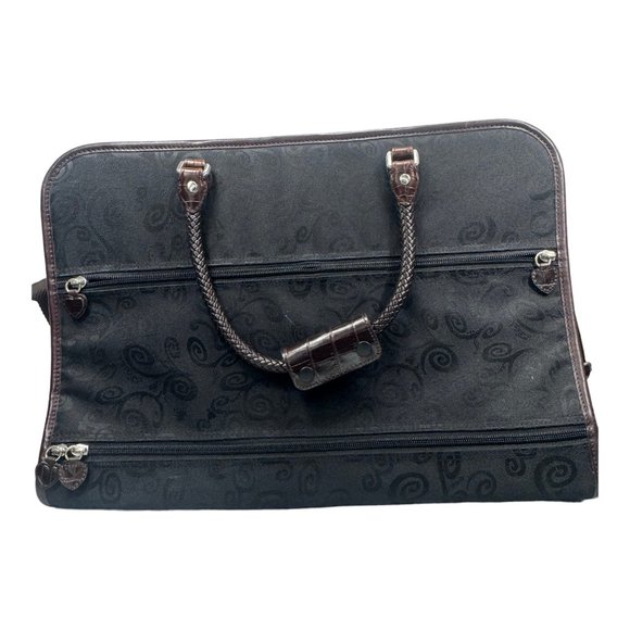 Brighton Carry On Bag Luggage Croc Leather and Fabric EUC Brown & Black - Picture 6 of 16